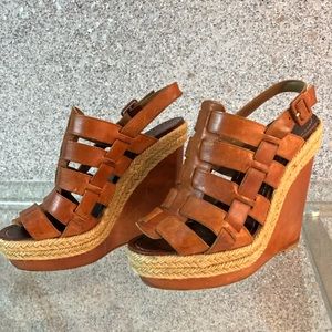 Christian Louboutin Brown Leather Wedges, size 7